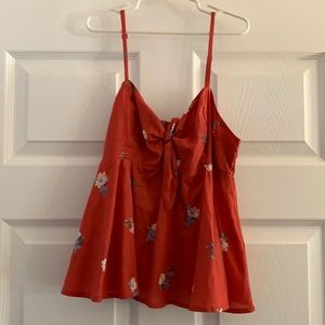 Abercrombie & Fitch Charming Floral Red Tie Tank